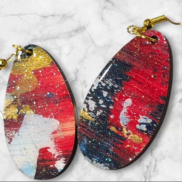 Americana Red White Blue Abstract Earrings Handmade Hand Crafted E015 - Picture 2 of 6